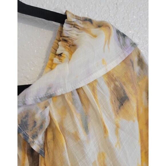 Zac and Rachel Women's Watercolor Print Ruffle 3/4 Sleeve Top Yellow Size 1X - Picture 4 of 10